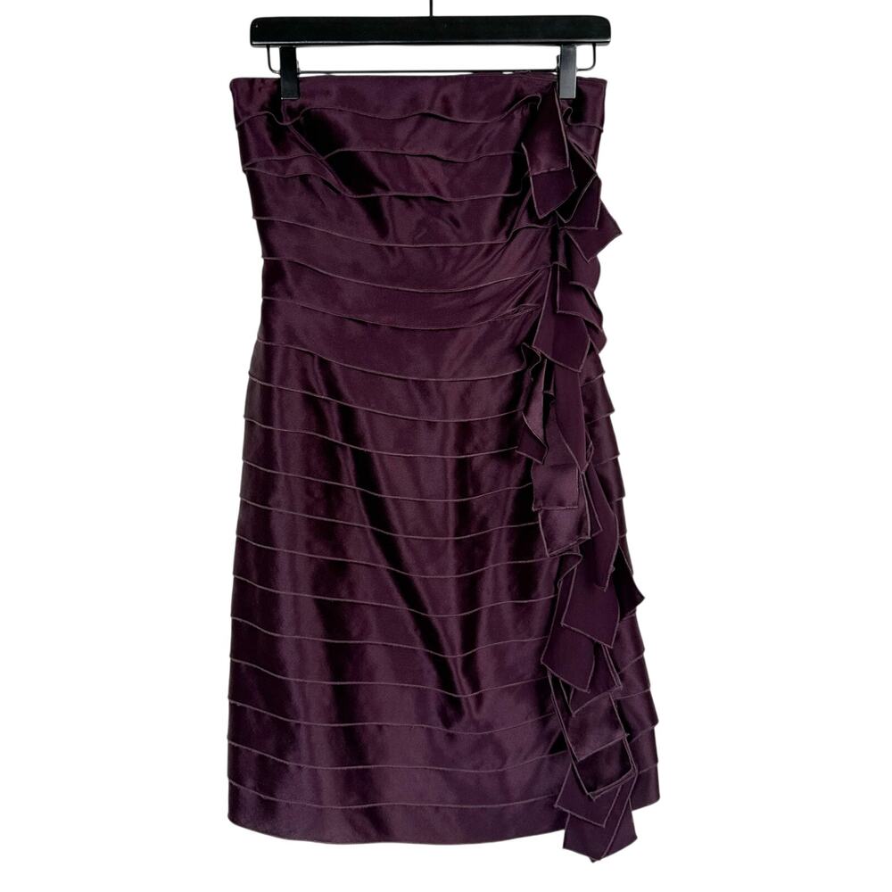 Ann Taylor Y2K Strapless 100% Silk Dress Ripples Deep Purple Mini - 0